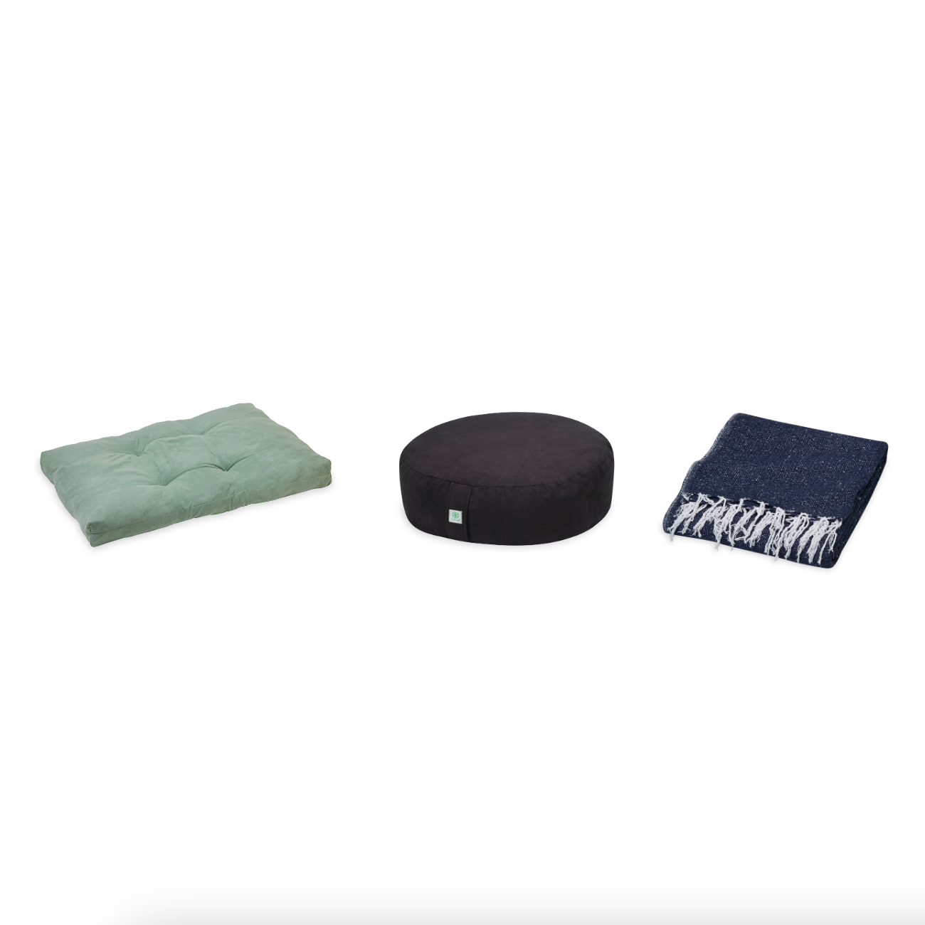 Meditation Bundle - Zabuton (Sage), Zafu (Black), Blanket (Navy)